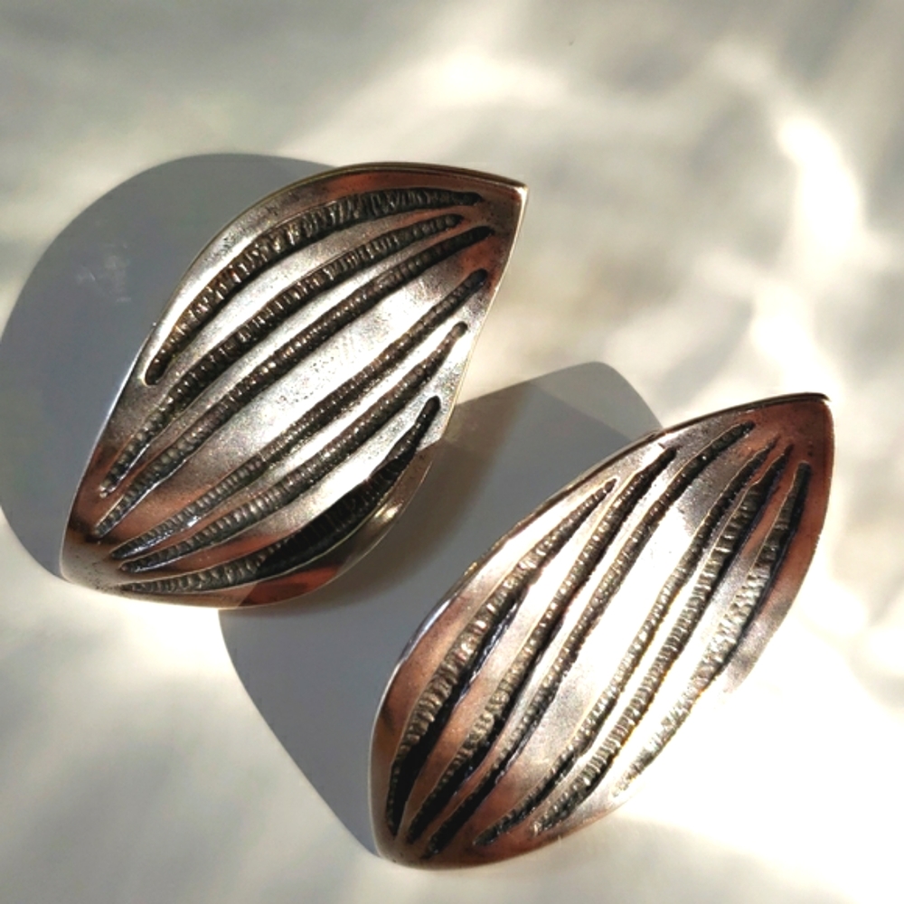 David Anderson signed sterling earrings, leaf motif, 50ies